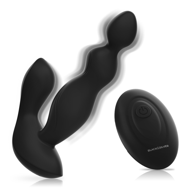 Black&amp;Silver Cora Vibrating Anal Plug — Black silicone