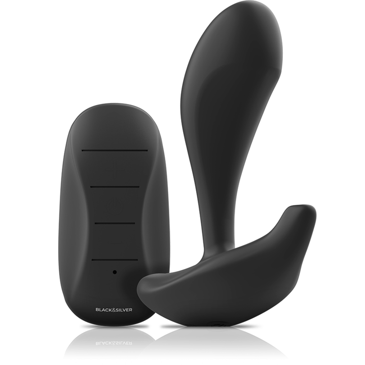 Black&amp;Silver Dwayne Vibrating Anal Plug — Black silicone