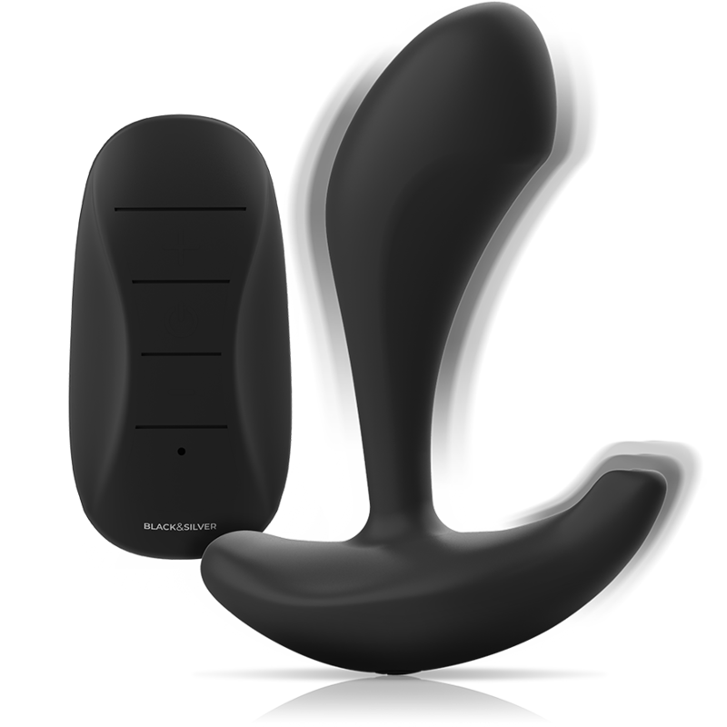 Black&amp;Silver Dwayne Vibrating Anal Plug — Black silicone