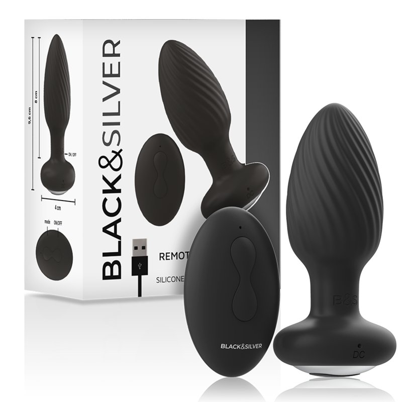 BLACK&SILVER - Wells Plug Silicone Anal Rotator Remote Control