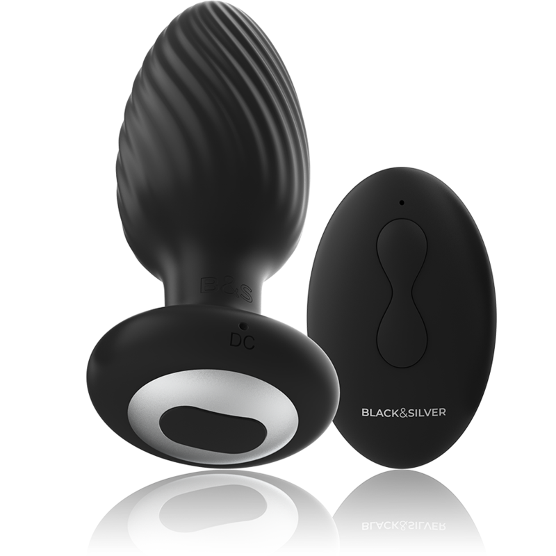 Black&amp;Silver Wells Anal Rotator — Black silicone