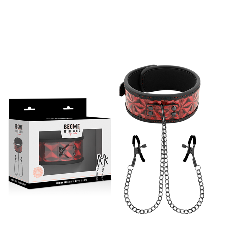 Begme Red Edition - Collar With Nipple Clamps With Neoprene