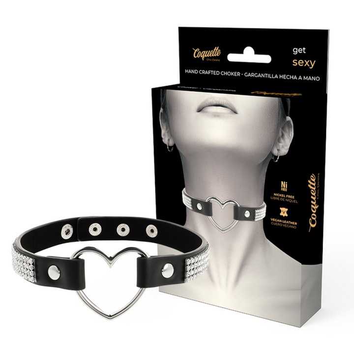 Coquette Chic - Desire Vegan Leather Choker With Heart