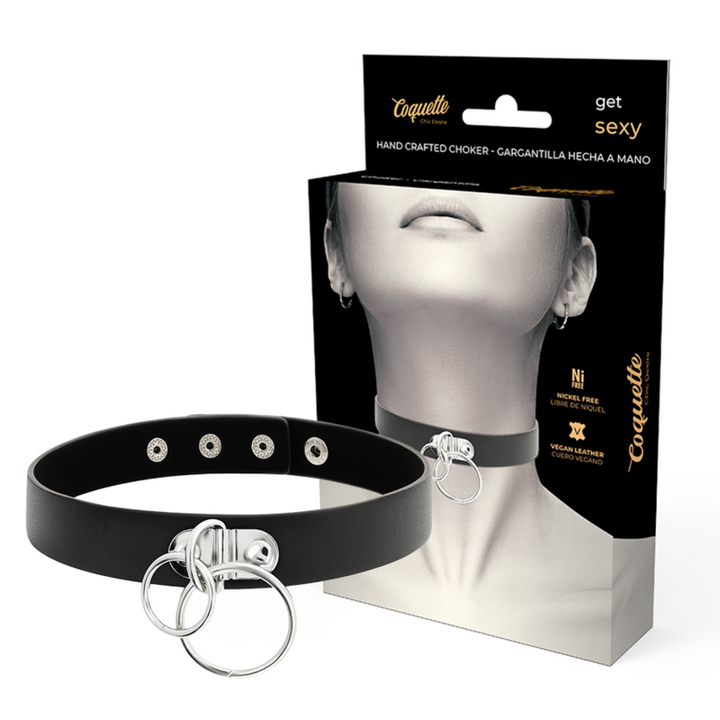 Coquette Chic - Desire Double Ring Vegan Leather Choker