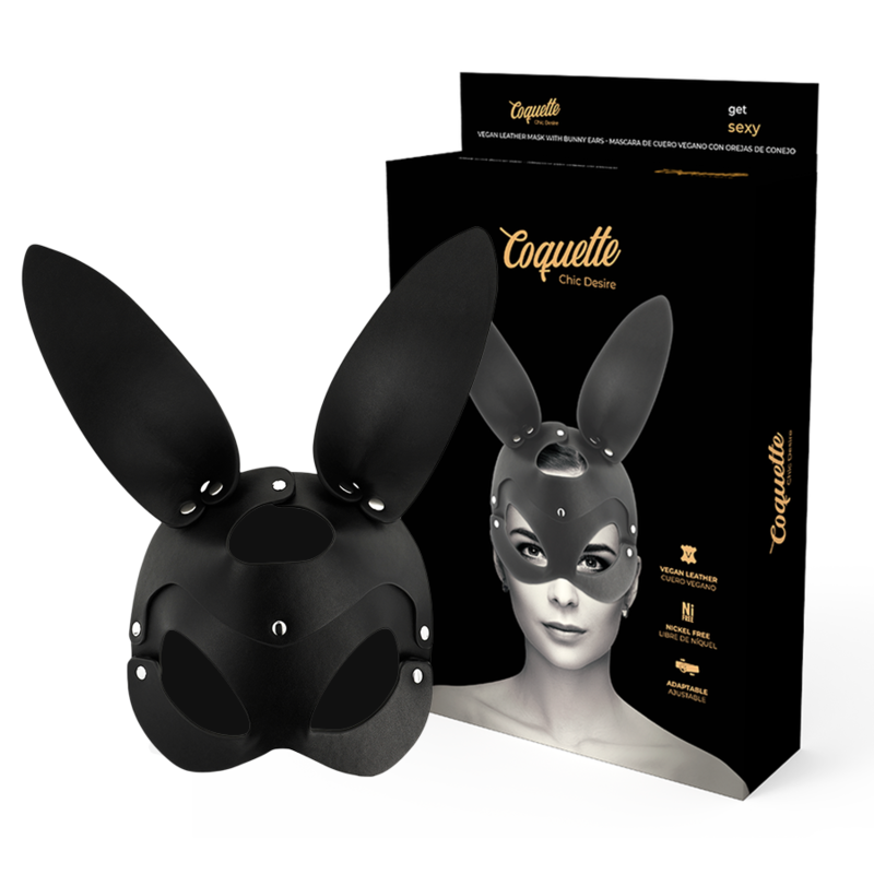 Coquette Chic - Desire Vegan Leather Mask With Bunny Ears