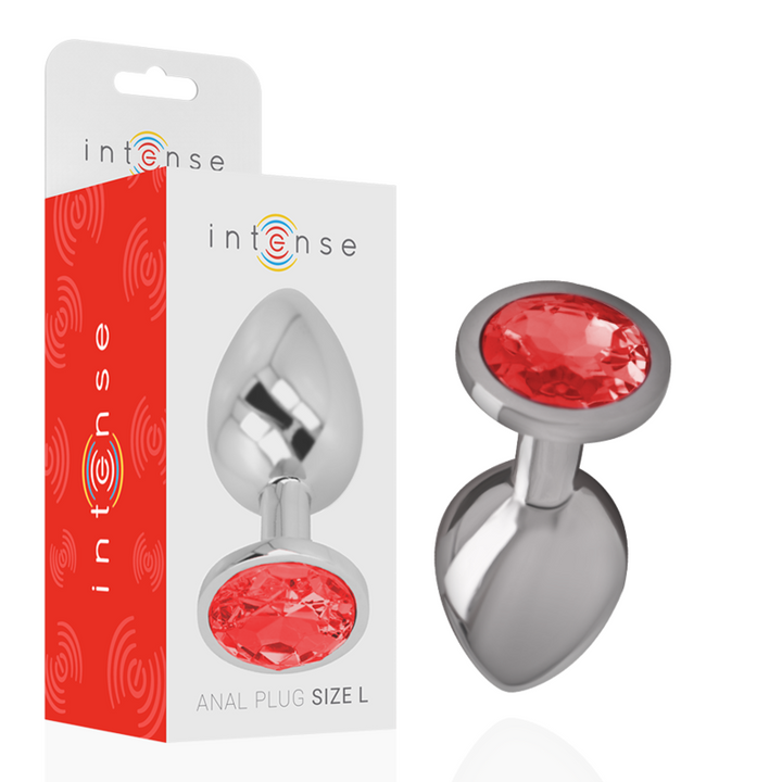 Intense Aluminum Metal Anal Plug With Red Crystal Size L — Red