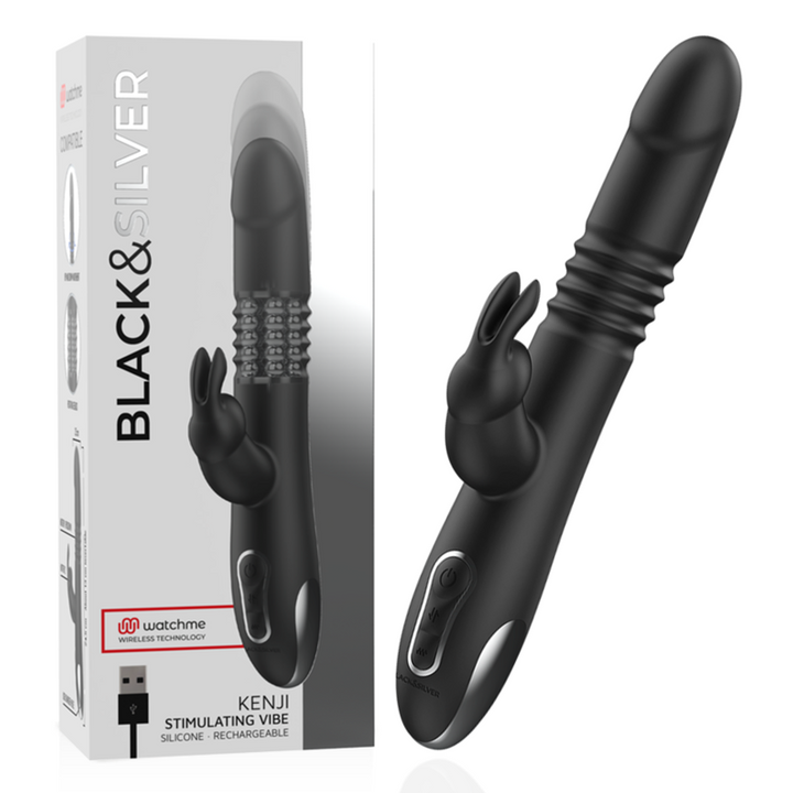 BLACK&amp;SILVER - KENJI UP &amp; DOWN RABBIT VIBRATOR + WATCHME REMOTE CONTROL