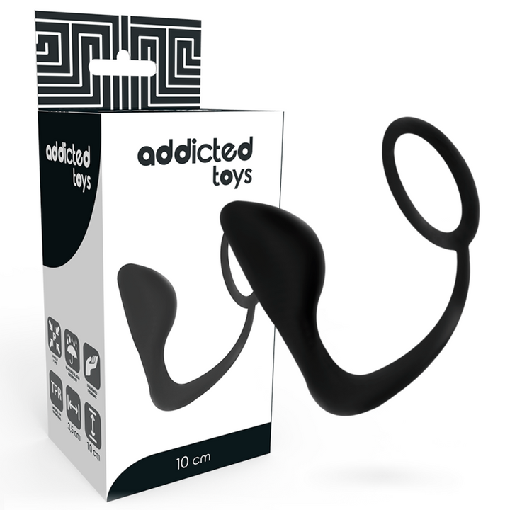 Addicted Toys Anal Plug With Black Penis Ring — Black · TPR