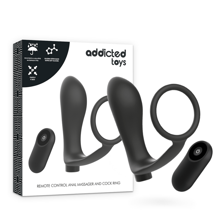 Addicted Toys - Penis Ring With Remote Control Anal Plug Black