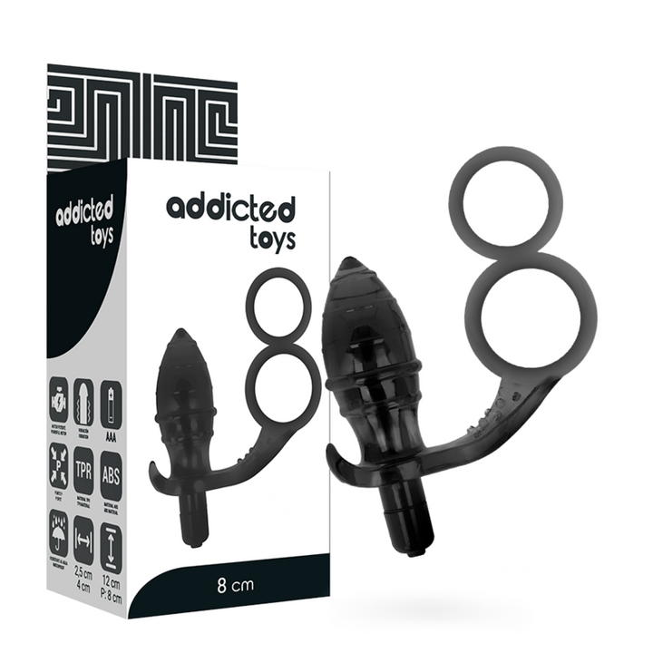 Addicted Toys Anal Plug With Double Black Ring — Black · TPR