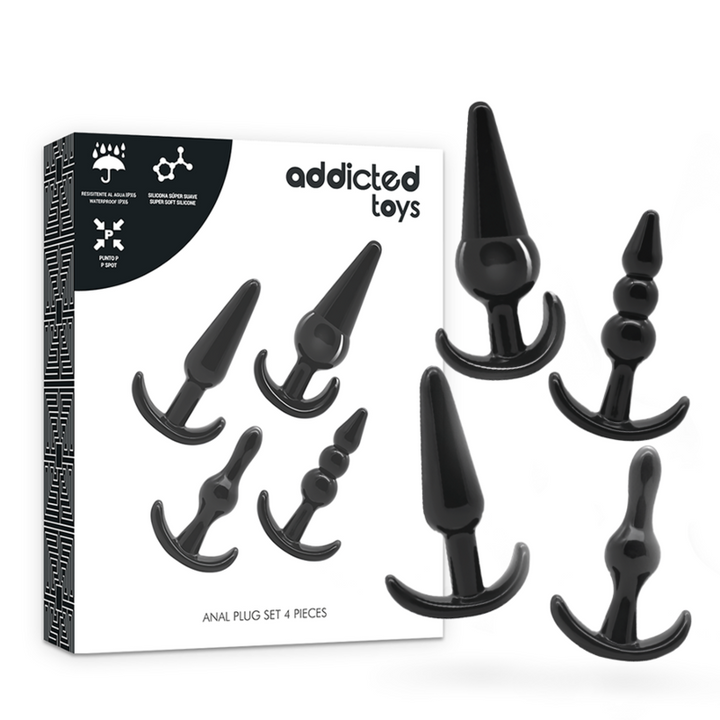 Addicted Toys Set 4 Anal Plugs — Black · Silicone