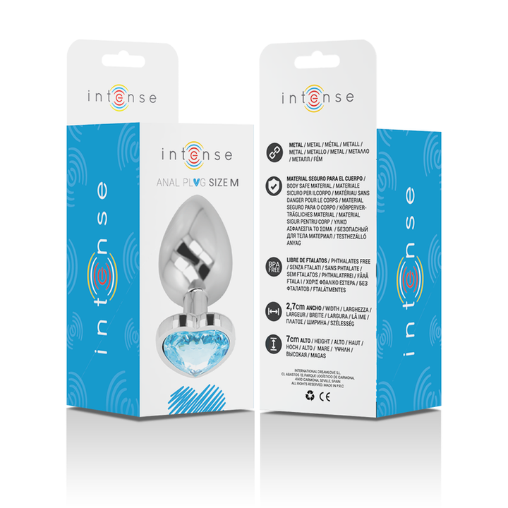 Intense Aluminum Metal Anal Plug Blue Heart Size M — blue metal