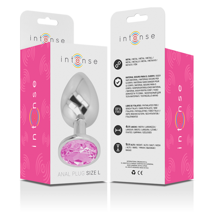 Intense Aluminum Metal Anal Plug With Pink Crystal Size L — Pink