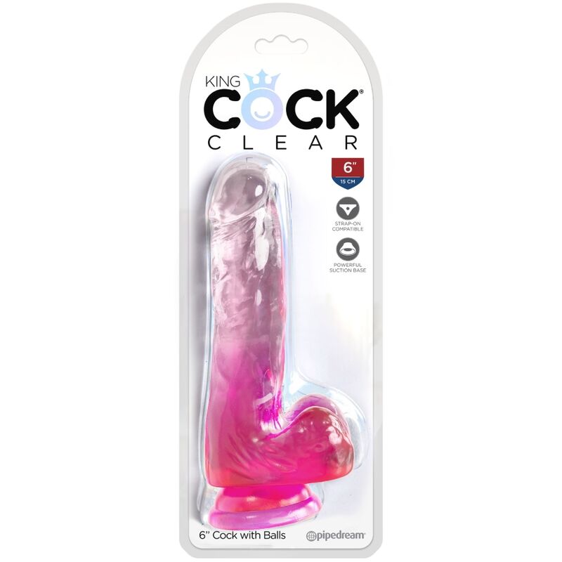 King Cock Clear Realistic Penis With Balls 13.5 CM Pink — Clear