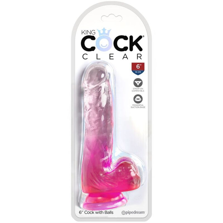 King Cock Clear Realistic Penis With Balls 13.5 CM Pink — Clear