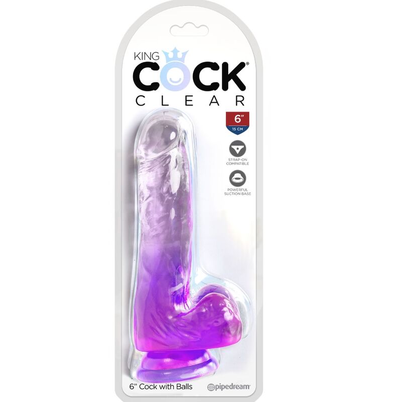 King Cock Clear Realistic Penis With Balls 13.5 CM Purple — Clear