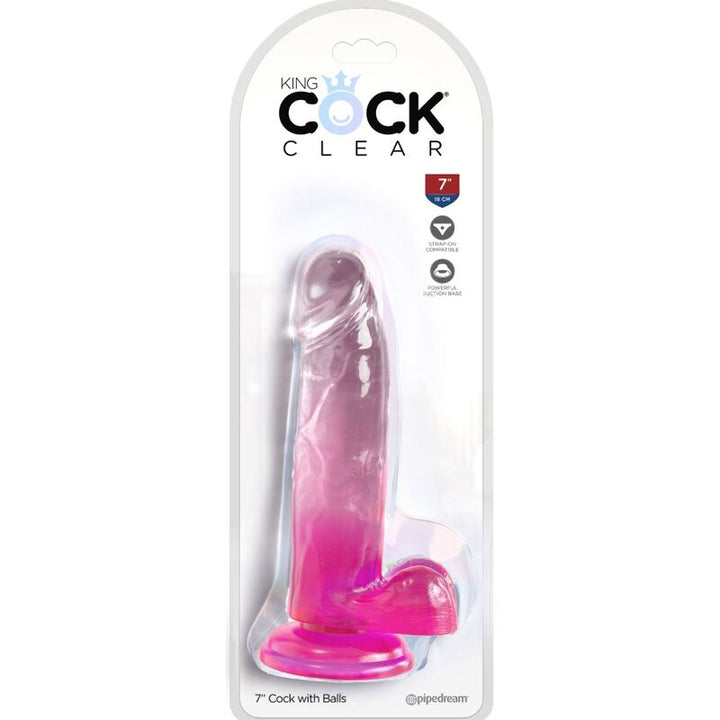 King Cock Clear Realistic Penis With Balls 15.2 CM Pink — Clear