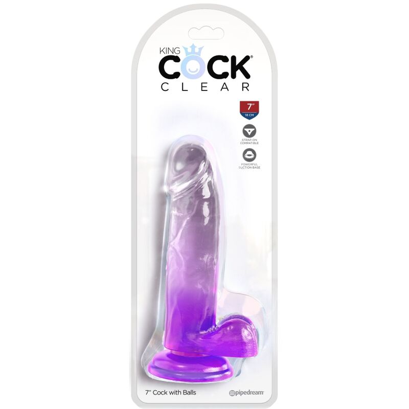 King Cock Clear Realistic Penis With Balls 15.2 CM Purple — Clear