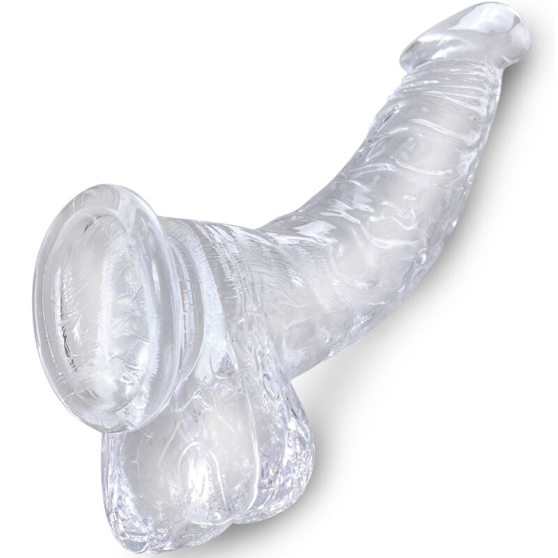 King Cock Clear Realistic Curved Penis With Balls 16.5 CM — Clear