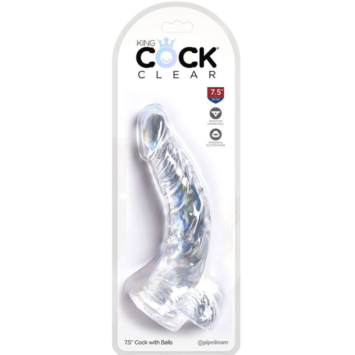 King Cock Clear Realistic Curved Penis With Balls 16.5 CM — Clear