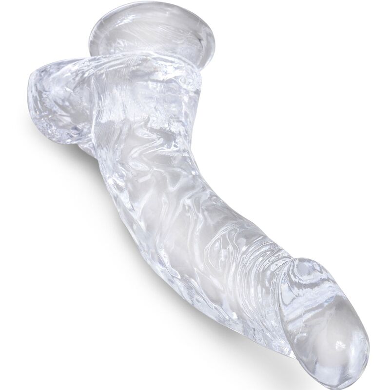 King Cock Clear Realistic Curved Penis With Balls 16.5 CM — Clear