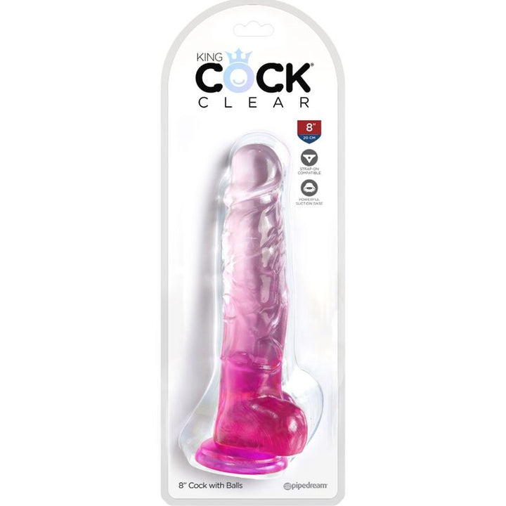King Cock Clear Realistic Penis With Balls 16.5 CM Pink — Clear