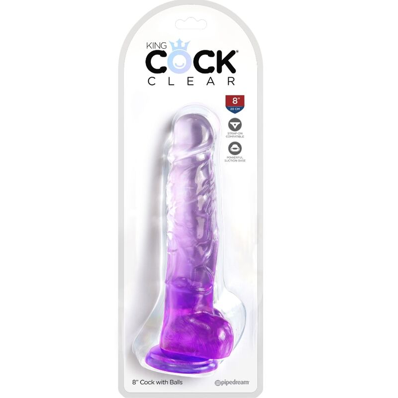 King Cock Clear Realistic Penis With Balls 16.5 CM Purple — Clear