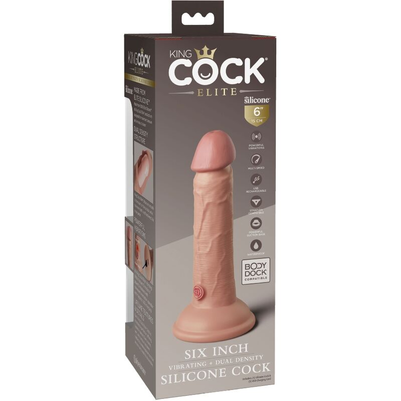 King Cock Elite Realistic Dildo Vibrating &amp; Silicone 15.2 CM — Skin