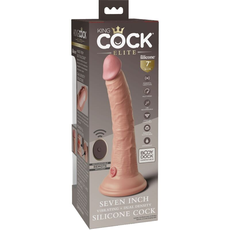 King Cock Elite Realistic Dildo Vibrator &amp; Silicone Remote — Skin