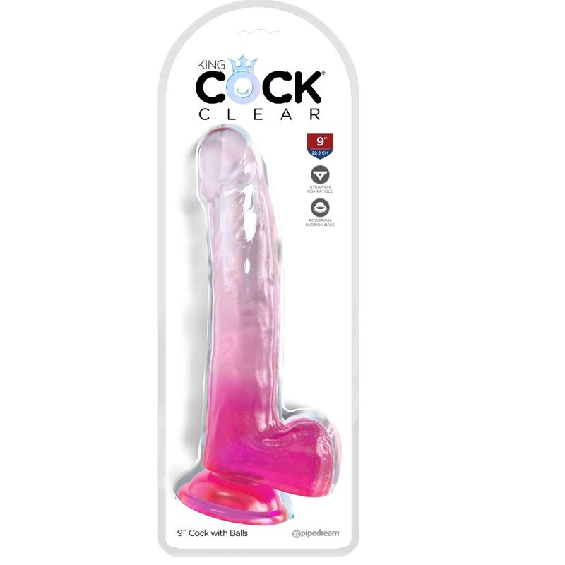 King Cock Clear Dildo With Testicles 20.3 CM Pink — Clear