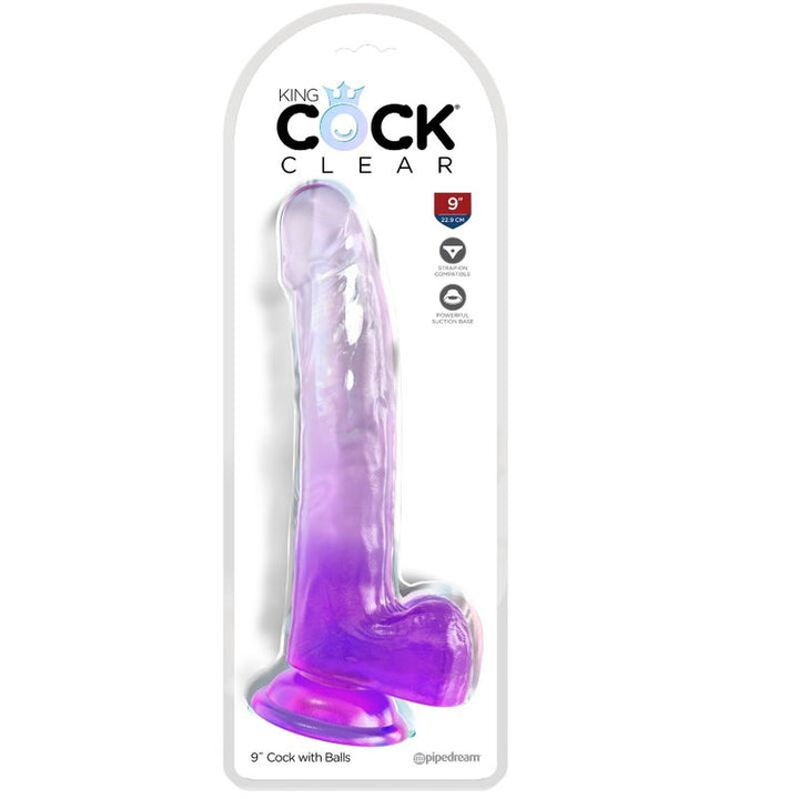 King Cock Clear Dildo With Testicles 20.3 CM Purple — Clear