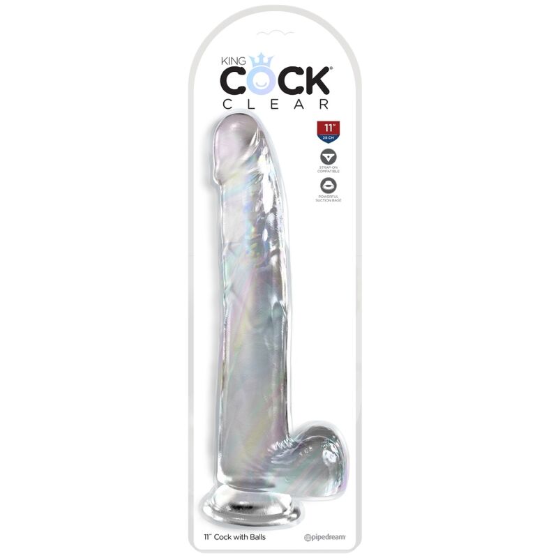 King Cock Clear Dildo With Testicles 24.8 CM Transparent — Clear