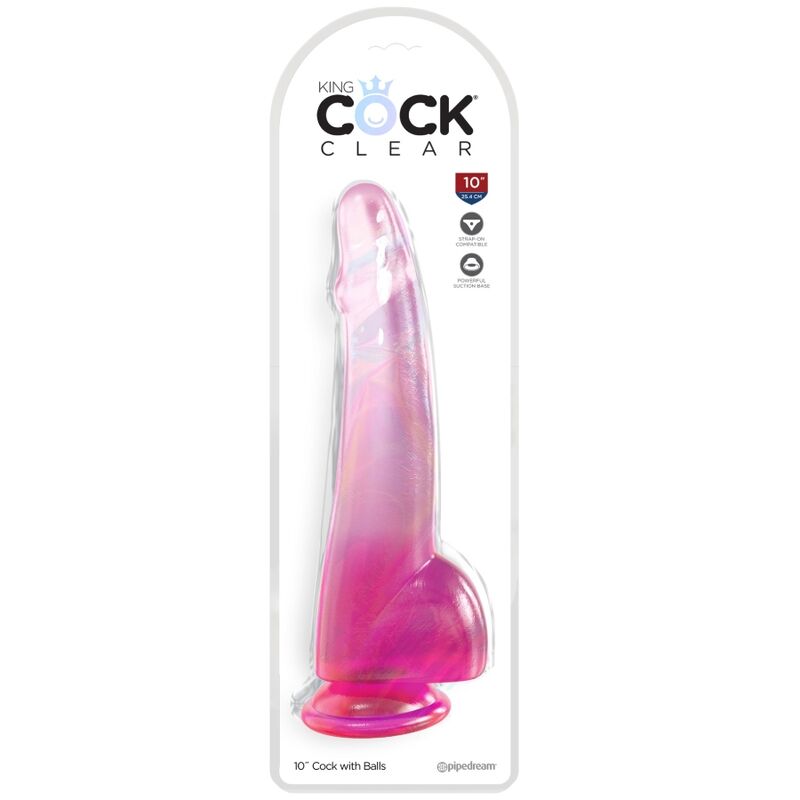 King Cock Clear Dildo With Testicles 19 CM Pink — Clear