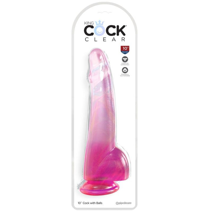 King Cock Clear Dildo With Testicles 19 CM Pink — Clear