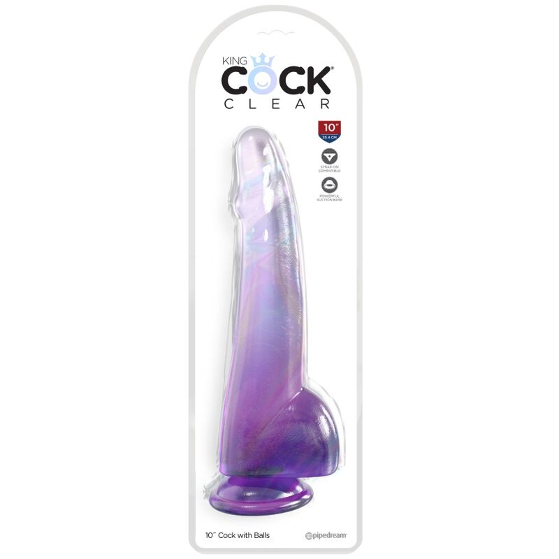 King Cock Clear Dildo With Testicles 19 CM Purple — Clear