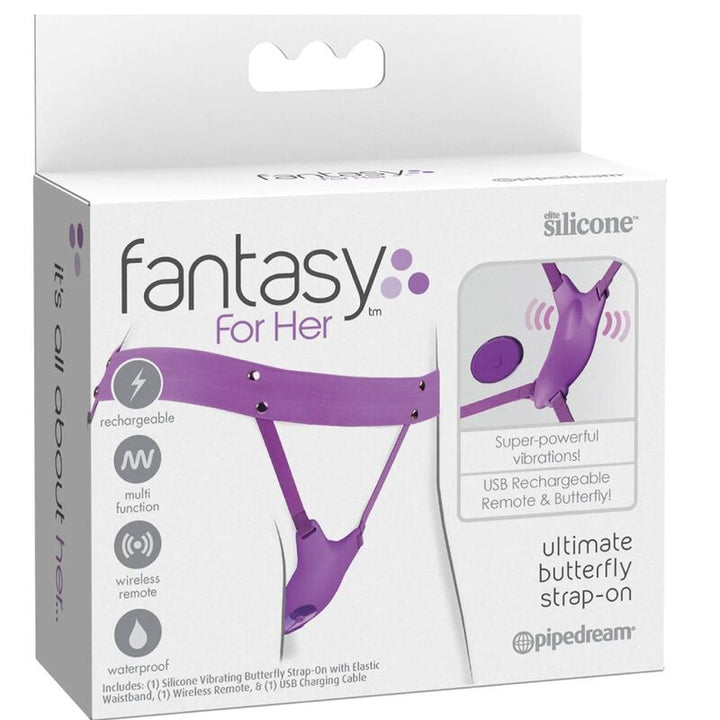 FANTASY FOR HER - BUTTERFLY HARNESS, VIBRATING RECHARGEABLE &amp; REMOTE CONTROL PURPLE
