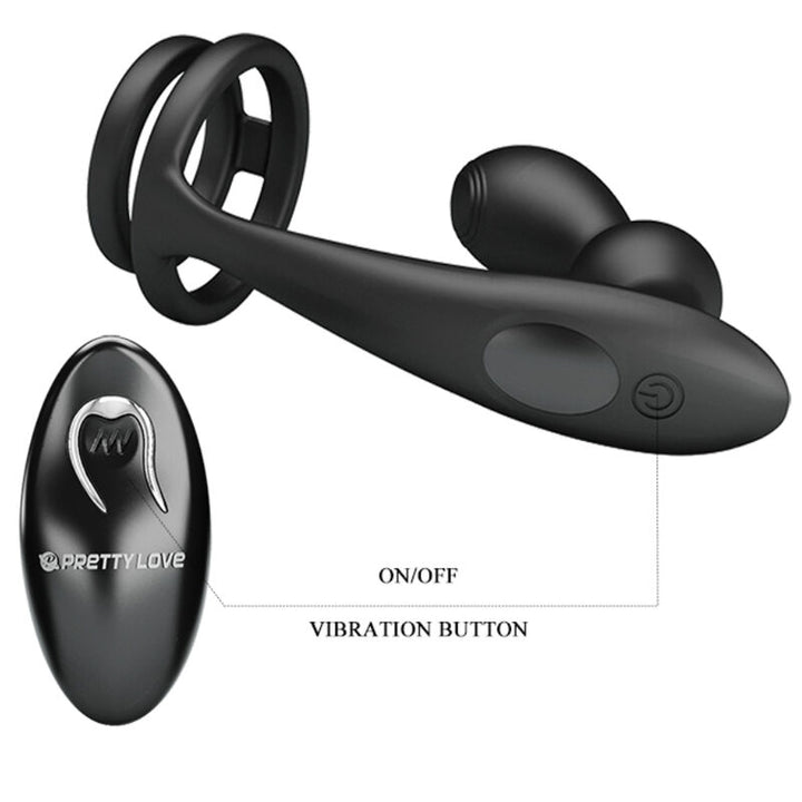 Marshall Penis Ring With Vibratory Anal Plug — Black