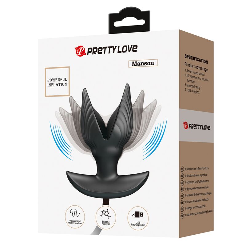 Pretty Love Inflatable &amp; Rechargeable Anal Plug — Black