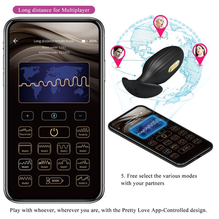 Pretty Love Jefferson App Controlled Anal Plug Black — Black