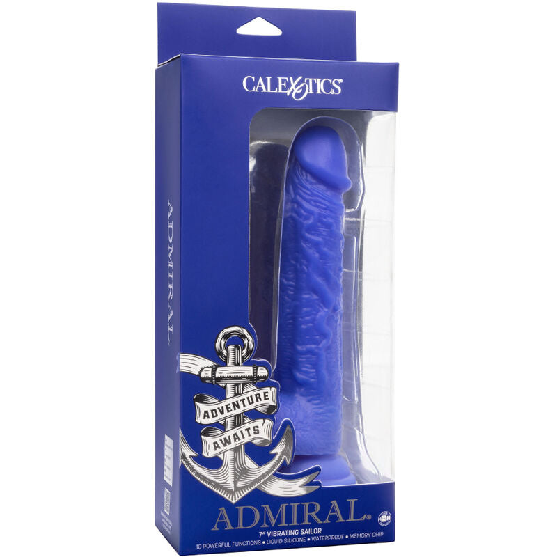 Calexotics Admiral Sailor Realistic Dildo Vibrator Blue — Blue, Silicone
