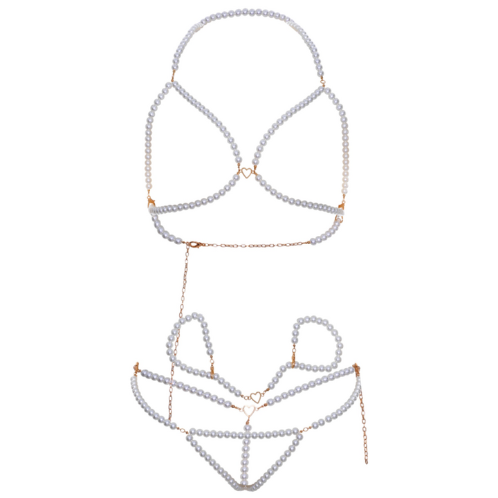 LEG AVENUE - BRA WRISTBANDS &amp; PEARL THONG SET