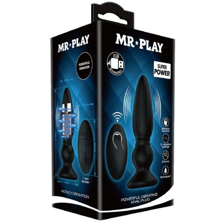 Mr Play Powerful Vibrator Remote Control Anal Plug — black