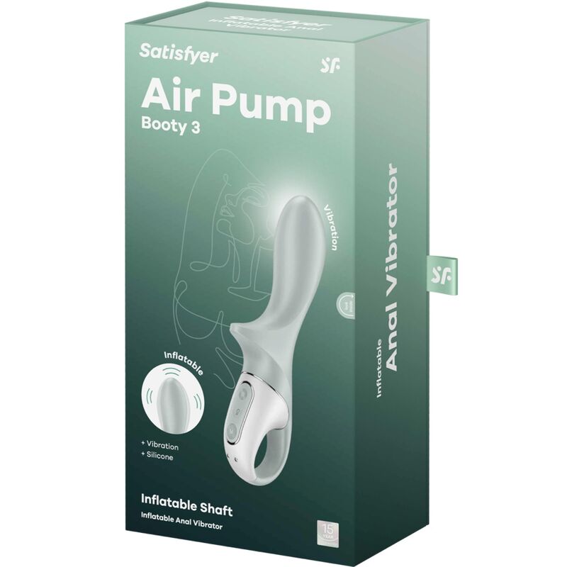Satisfyer Air - Pump Booty 3 Inflatable Anal Vibrator — Green silicone