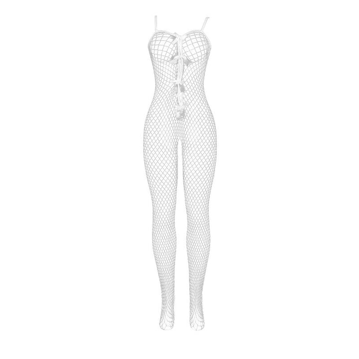 SUBBLIME - 951740 BODYSTOCKING WHITE FISHNET CROTCHLESS WITH BOWS ONE SIZE