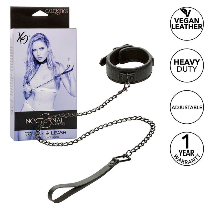Calexotics - Nocturnal Collar &amp; Leash Leather Adjustable Black