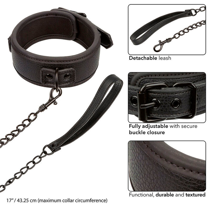 Calexotics - Nocturnal Collar &amp; Leash Leather Adjustable Black