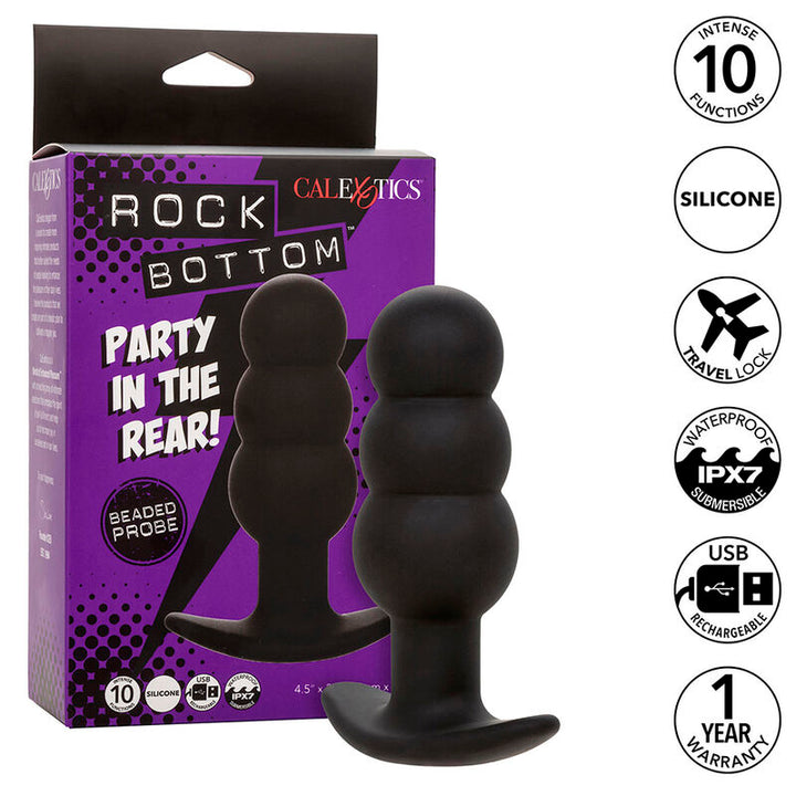 Rock Bottom Beaded Anal Plug 10 Vibrations — Black