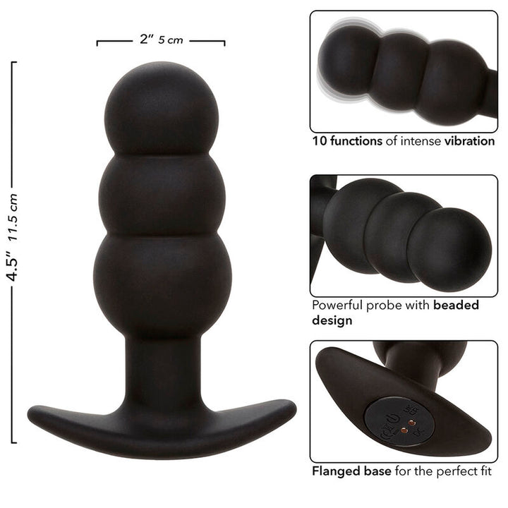 Rock Bottom Beaded Anal Plug 10 Vibrations — Black