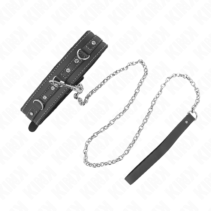 Kink PVC Leather Necklace - With Belt 105 CM Rhinestone Rivet
