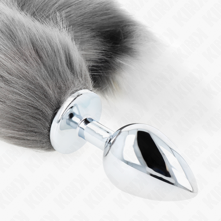 Kink Anal Plug - Size L 10 X 4 CM With Synthetic Tail 40 CM — White silicone